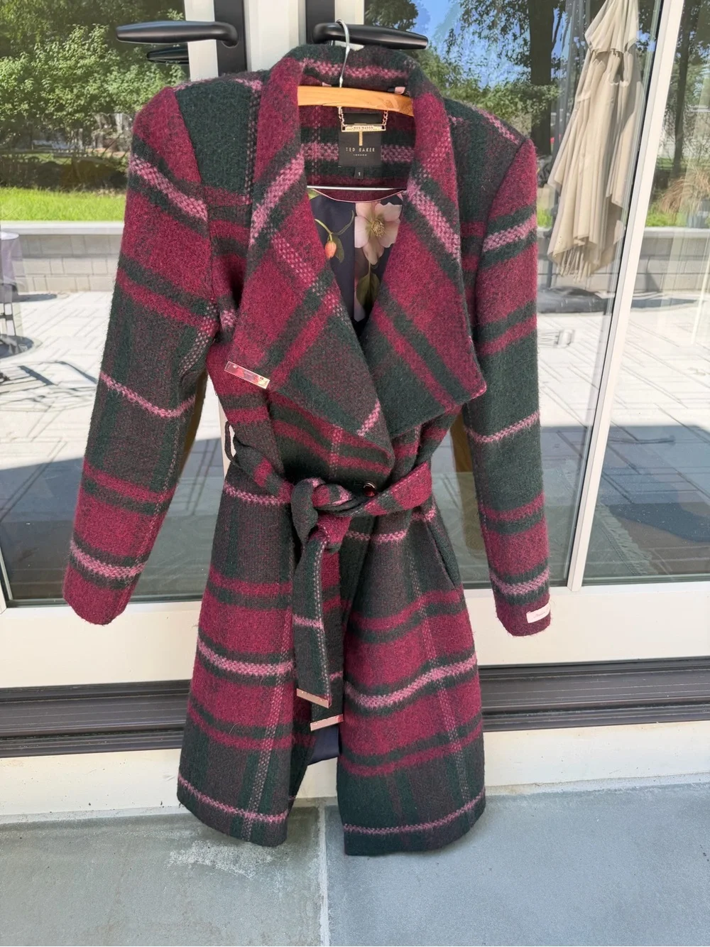 Ted Baker Plaid Belted Wrap Coat – Wool Blend size 1 US size 4